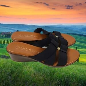 Leather Sandals by Flex Italian Shoemakers in Black, 9.5